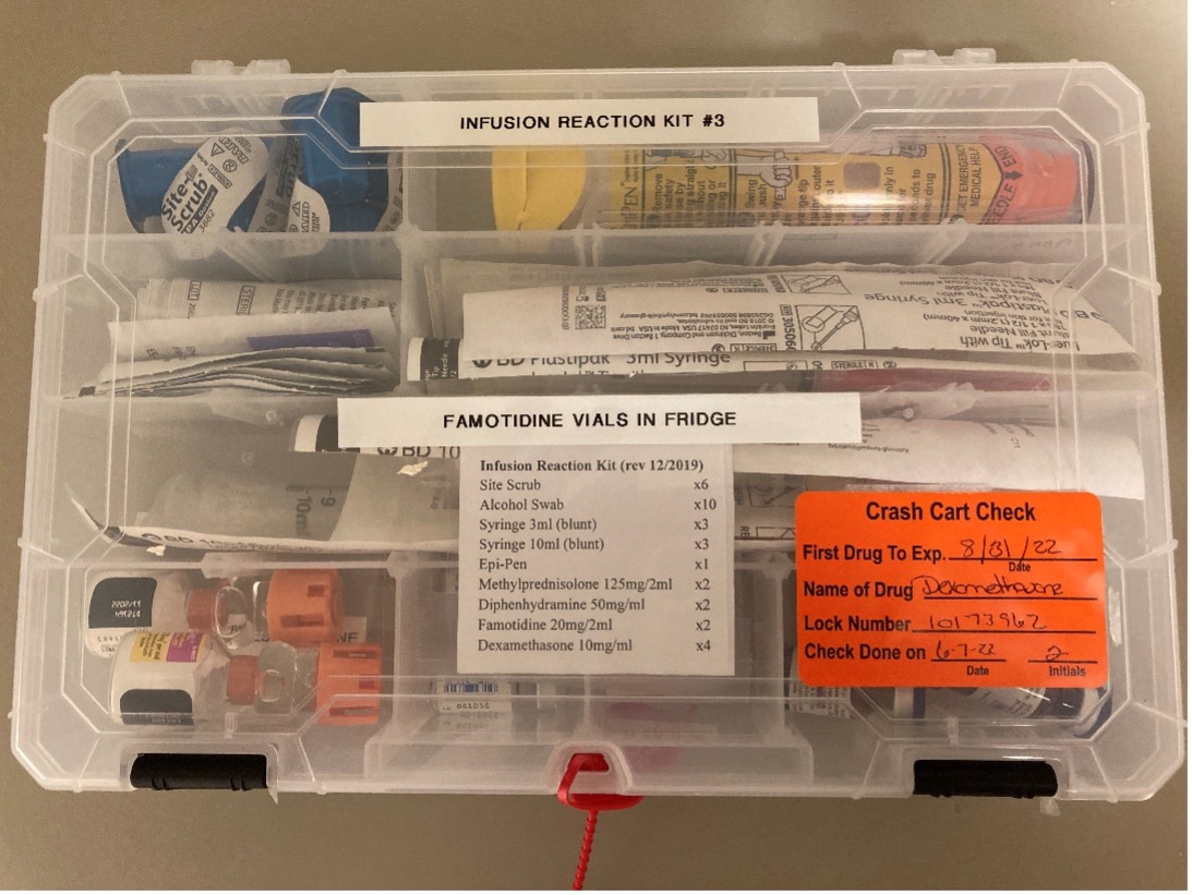 A hypersensitivity reaction kit at Quigley’s institution.