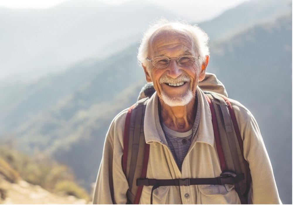 Older man wearing a hiking backpack