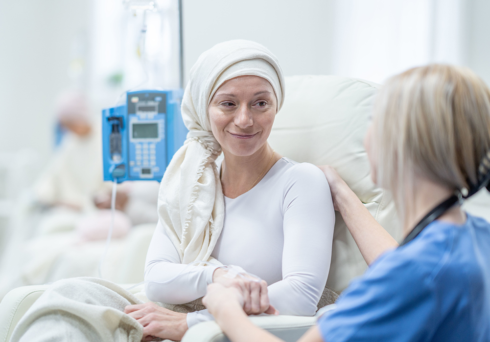 patient looking at nurse with compassion